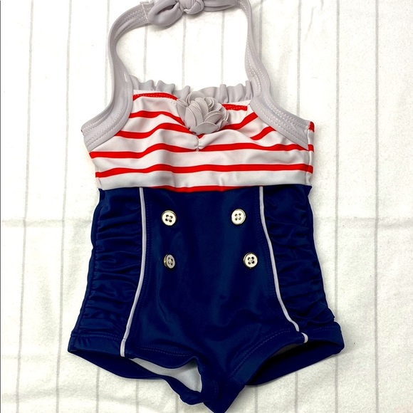 Janie and Jack Other - Janie & Jack Baby Girl Retro Stripe One Piece Swimwear in Red and Blue,size 6-12